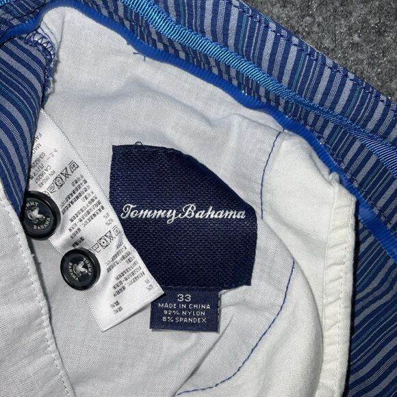 Tommy Bahama Shorts Mens Size 33 Blue Striped Performance Casual Chino - Picture 2 of 10